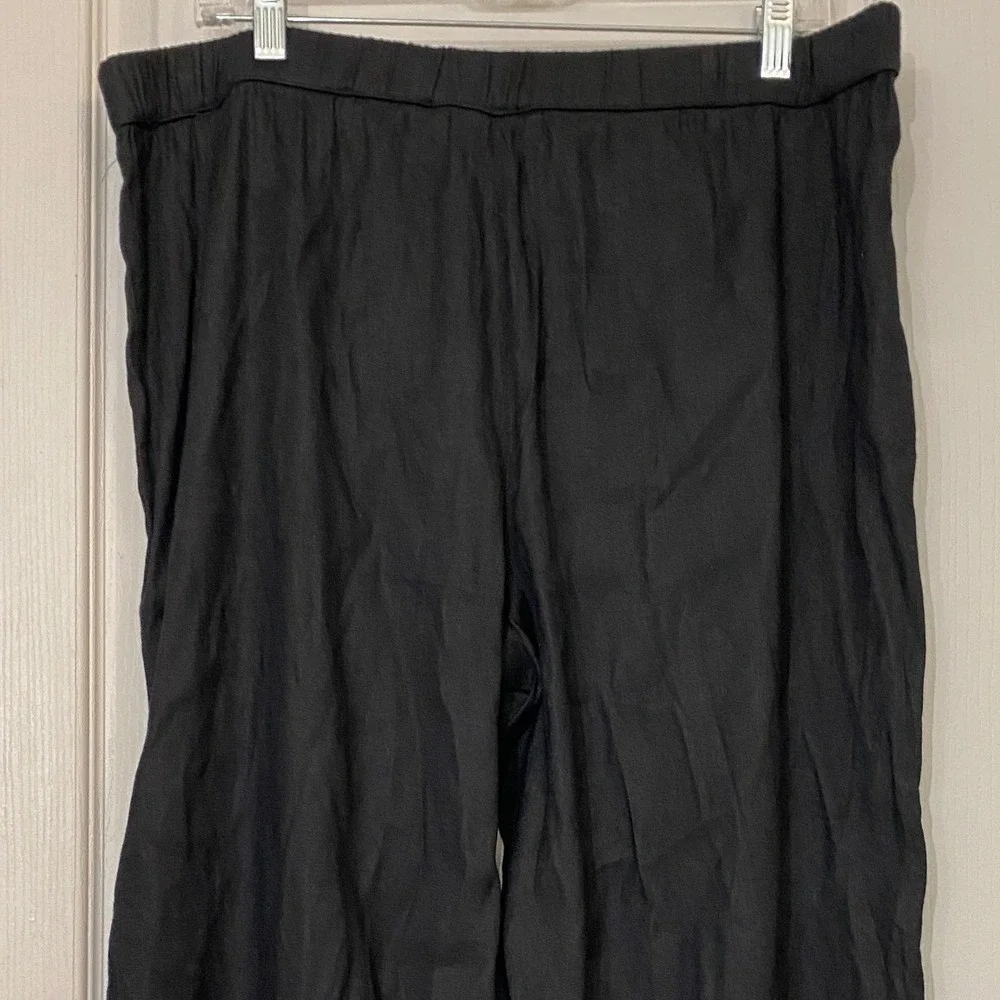 Susan Graver Black Wide Leg Cropped Pants Lace Trim Elastic Waist Women's 16 EUC - Picture 10 of 15